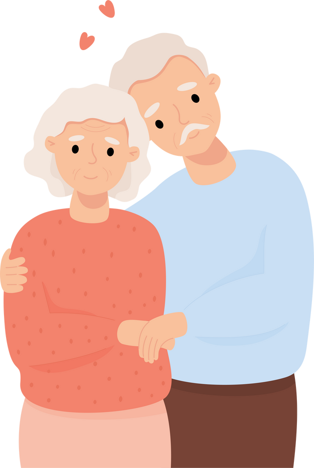 Old, aged man hugging an woman